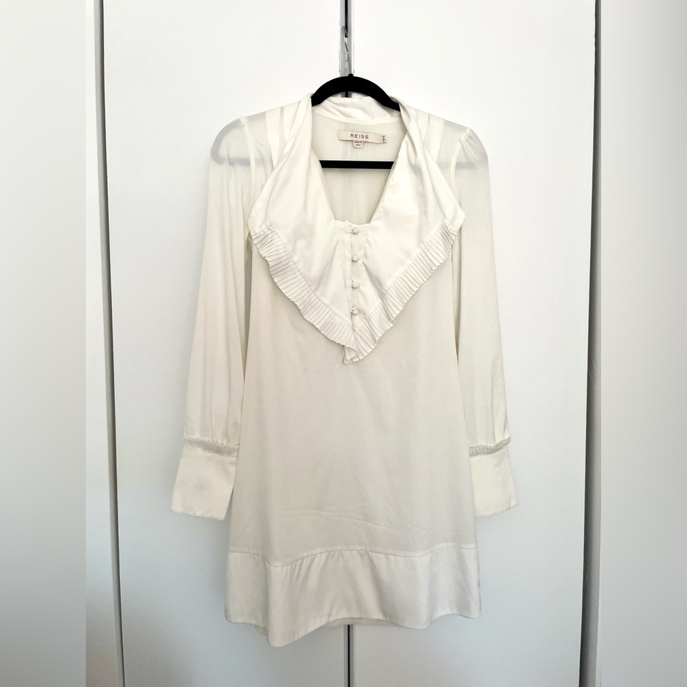 Reiss White Ruffle Long Sleeve Mini Dress Size US 4 (UK 8)